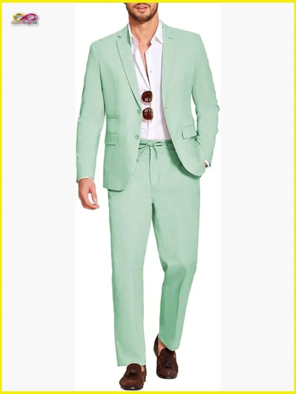 Linen Suit Set Regular Fit Lightweight Blazer Pants Casual Elegant